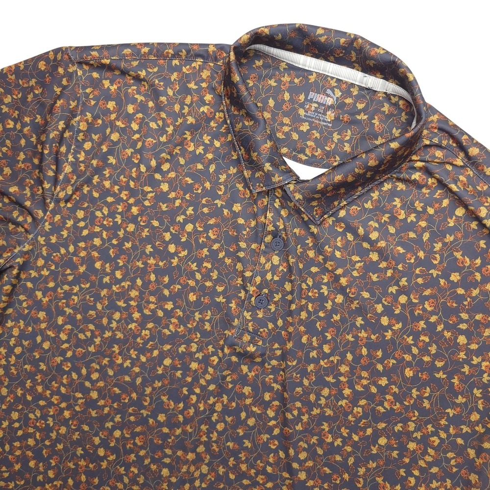Puma Polo Shirt Mens XL Navy Floral Reflection Bay Golf Performance Stretch Top